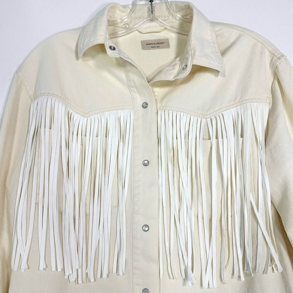 Saints & Hearts Fringe Shirt Jacket S Cowgirl Western Festival Pink Pony Club - Picture 7 of 16